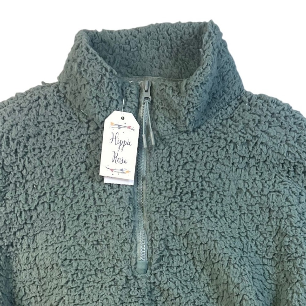 Hippie Rose Sherpa Pullover Fleece‎ Jacket Cozy Misty Jade Green Size M J3